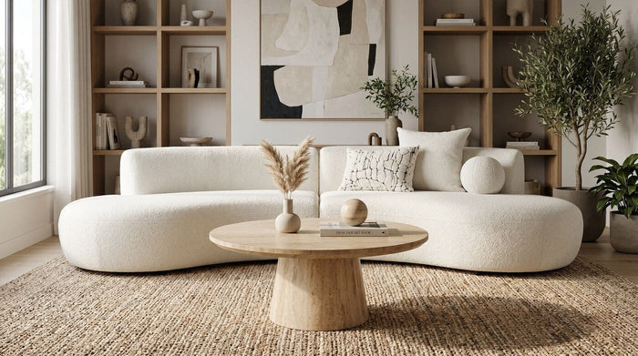 Estella 121" Modern Cream Curved Sectional Sofa