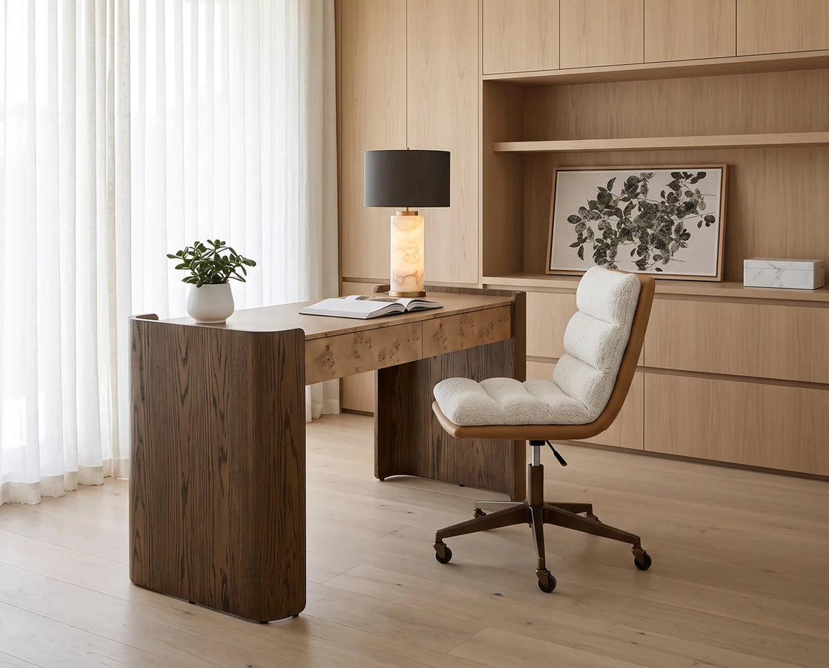 Beryl 60" Burl Veneer & Brown Oak Desk Console Table