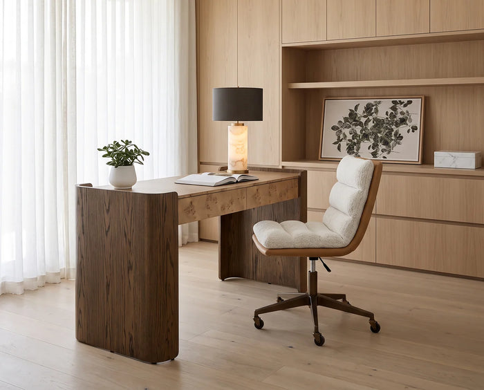 Beryl 60" Burl Veneer & Brown Oak Desk Console Table