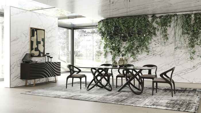 Caroline Modern Glass & Black Ash Dining Table