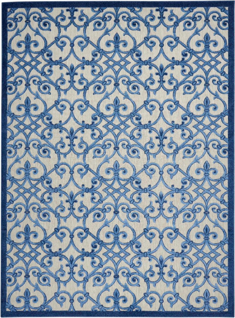 Annitra Indoor/Outdoor Grey & Blue Vine Design Area Rug - Elegance Collection