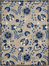 Annitra Indoor/Outdoor Natural Blue Swirling Vines Design Area Rug - Elegance Collection