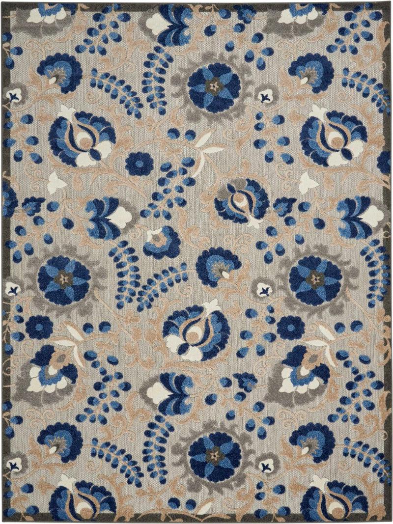 Annitra Indoor/Outdoor Natural Blue Swirling Vines Design Area Rug - Elegance Collection