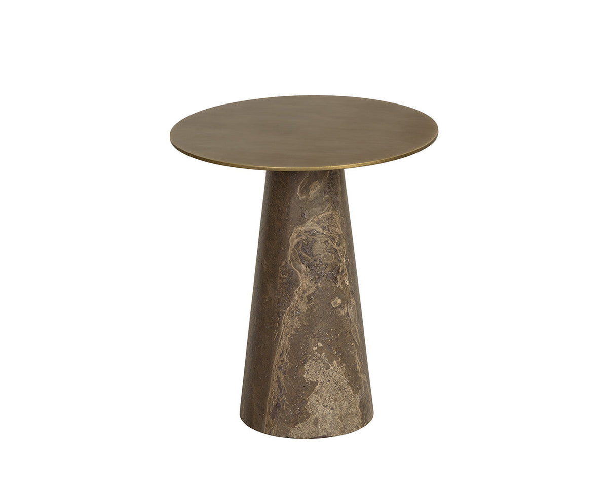 Aditi Travertine & Antique Brown/Brass Accent Table (2 Sizes Available)