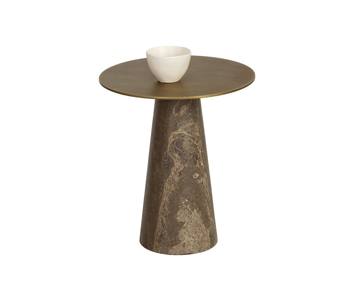 Aditi Travertine & Antique Brown/Brass Accent Table (2 Sizes Available)