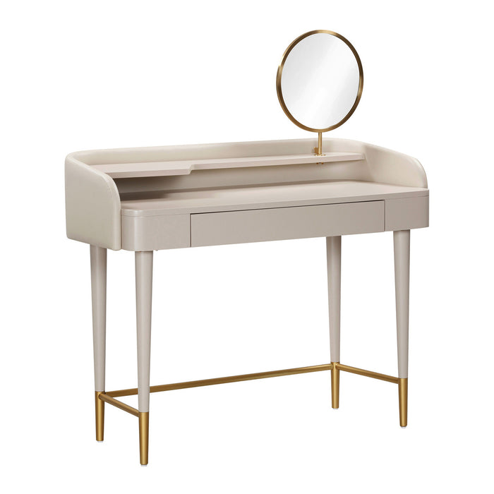 Cristiano Taupe Vegan Leather Wrapped Vanity Desk - Taupe/Brass
