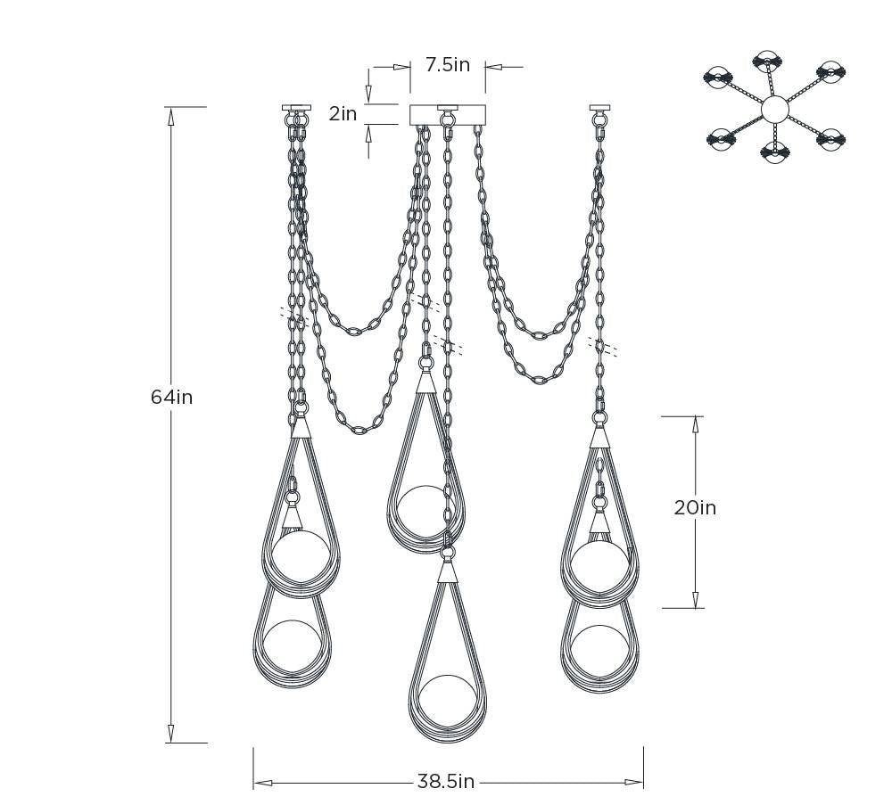 Ova 38.5" Antique Brass Multi-Drop Chandelier