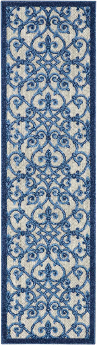 Annitra Indoor/Outdoor Grey & Blue Vine Design Area Rug - Elegance Collection