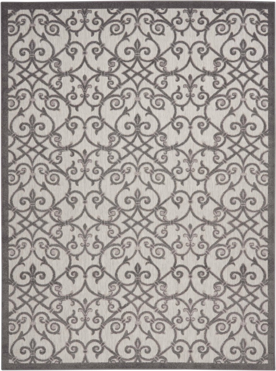 Annitra Indoor/Outdoor Grey Charcoal Vines Design Area Rug - Elegance Collection