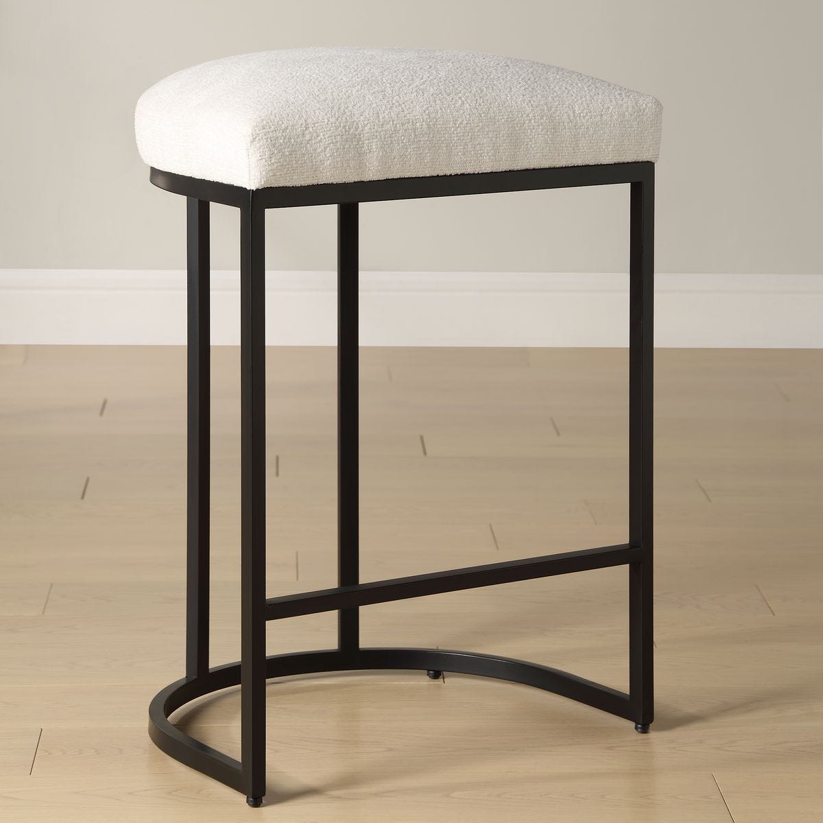 Crystal Light Cream Performance Fabric & Matte Black Counter Stool