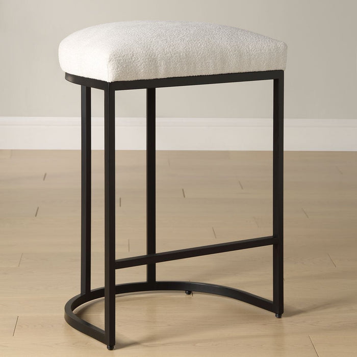 Crystal Light Cream Performance Fabric & Matte Black Counter Stool