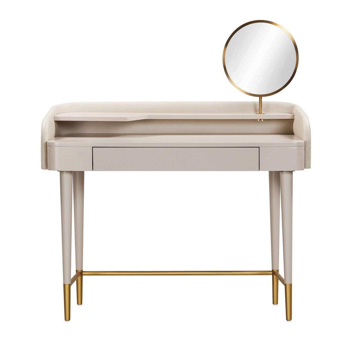 Cristiano Taupe Vegan Leather Wrapped Vanity Desk - Taupe/Brass