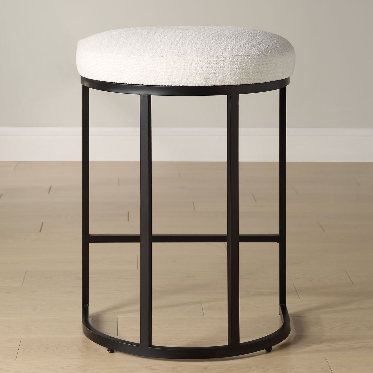 Crystal Light Cream Performance Fabric & Matte Black Counter Stool