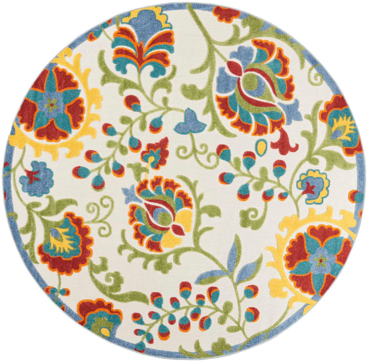Annitra Indoor/Outdoor Ivory & Multicolor Flower Garden Area Rug - Elegance Collection