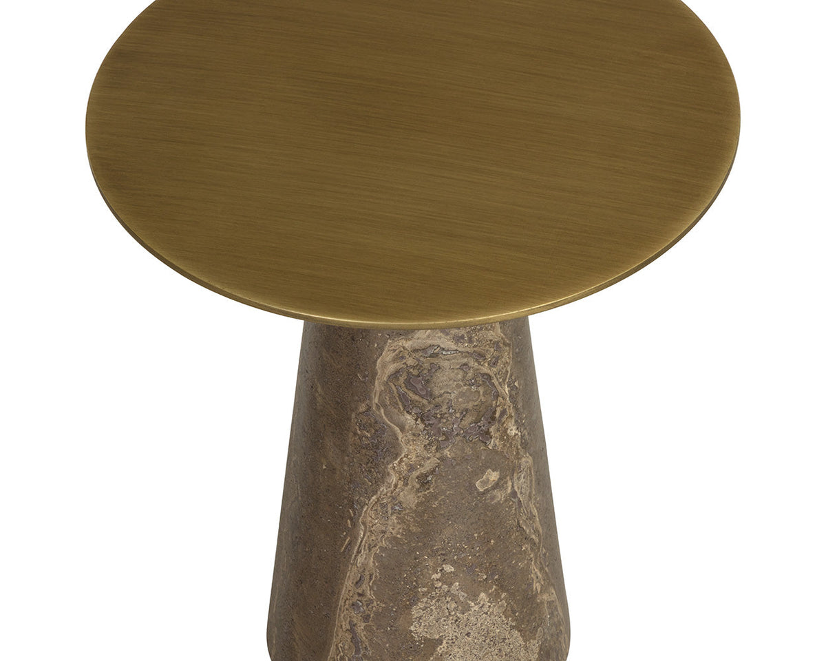 Aditi Travertine & Antique Brown/Brass Accent Table (2 Sizes Available)
