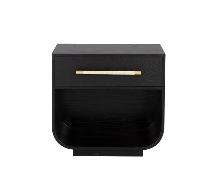 Tarrant Black Oak & Raffia Handle Nightstand