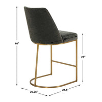 Bianca Sleek Charcoal Velvet  & Brass Counter Stool