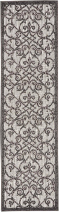 Annitra Indoor/Outdoor Grey Charcoal Vines Design Area Rug - Elegance Collection