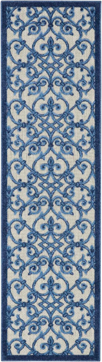 Annitra Indoor/Outdoor Grey & Blue Vine Design Area Rug - Elegance Collection