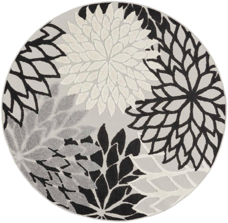 Annitra Indoor/Outdoor Black & White Bouquet Area Rug - Elegance Collection