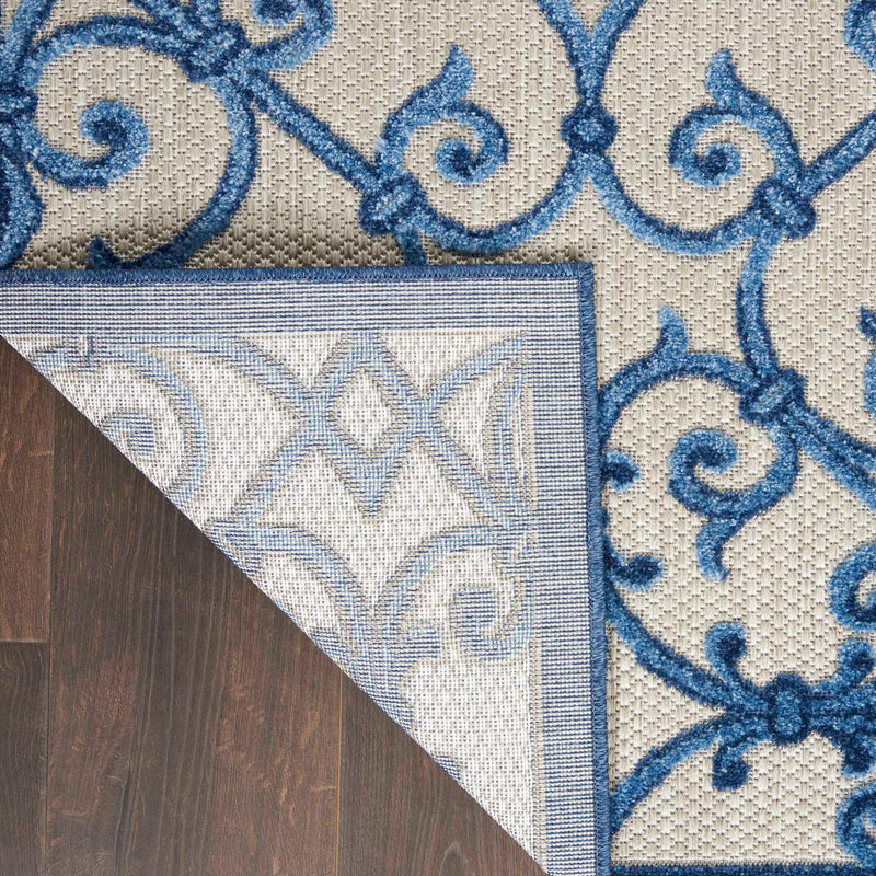 Annitra Indoor/Outdoor Grey & Blue Vine Design Area Rug - Elegance Collection