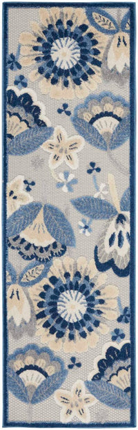 Annitra Indoor/Outdoor Blue & Grey Bouquet Area Rug - Elegance Collection