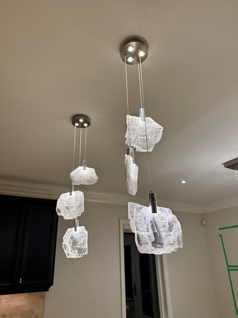 Yve Selenite Pane Six-Light Droplight Chandelier - Luxury Living Collection