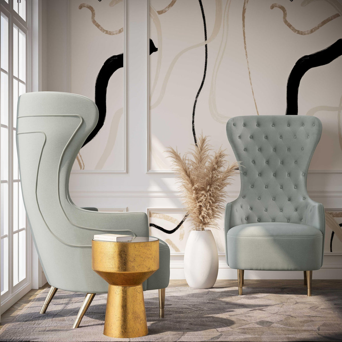 Banu Grey Velvet Wingback Chair - Luxury Living Collection
