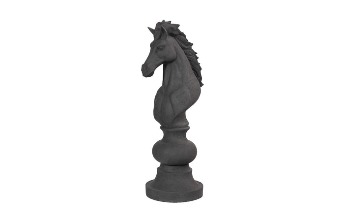 Chess Black Horse  Knight Cast Stone Sculpture (Indoor or Outdoor)