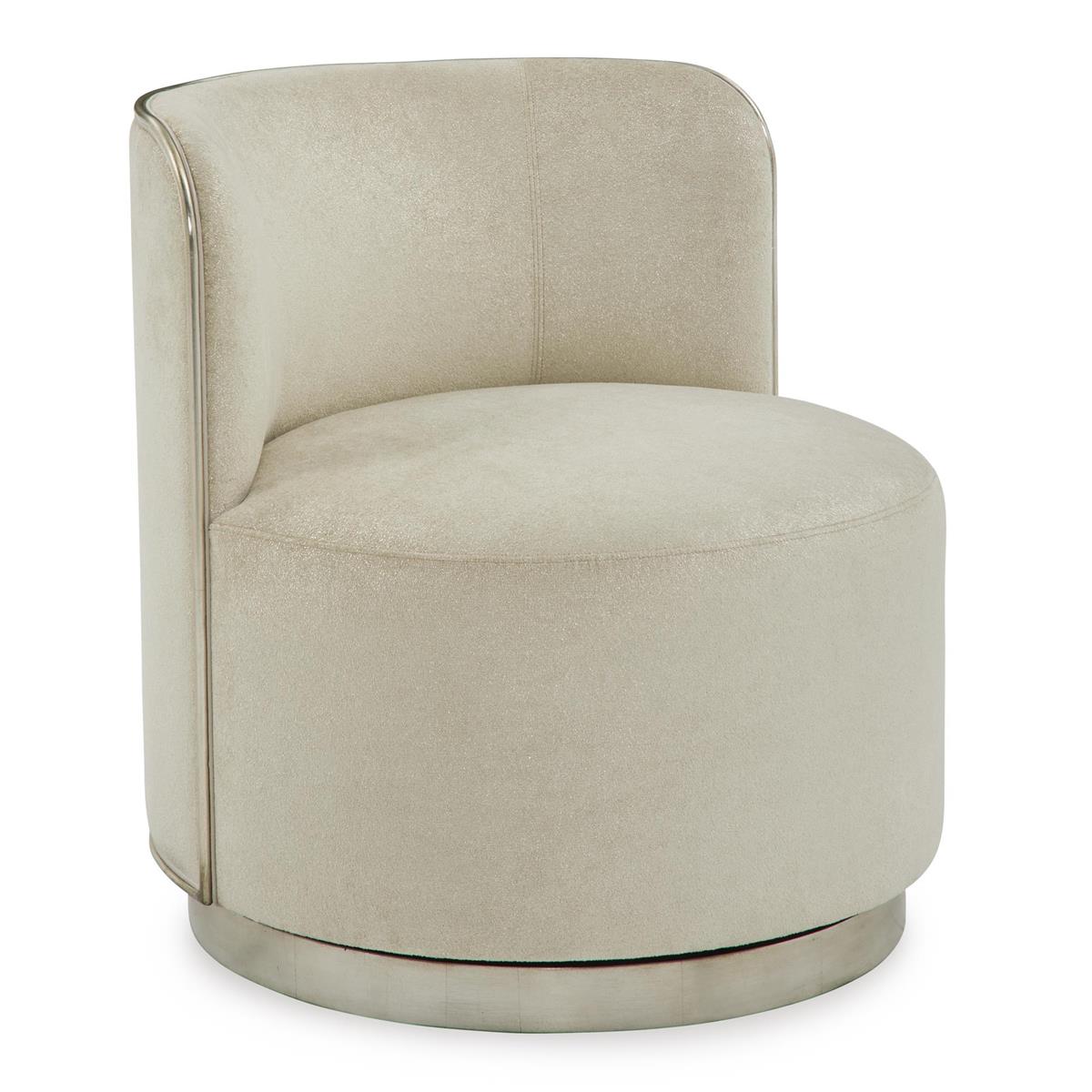 Rhumba Neutral Fabric & Burnished Silver Swivel Accent/Dining Chair