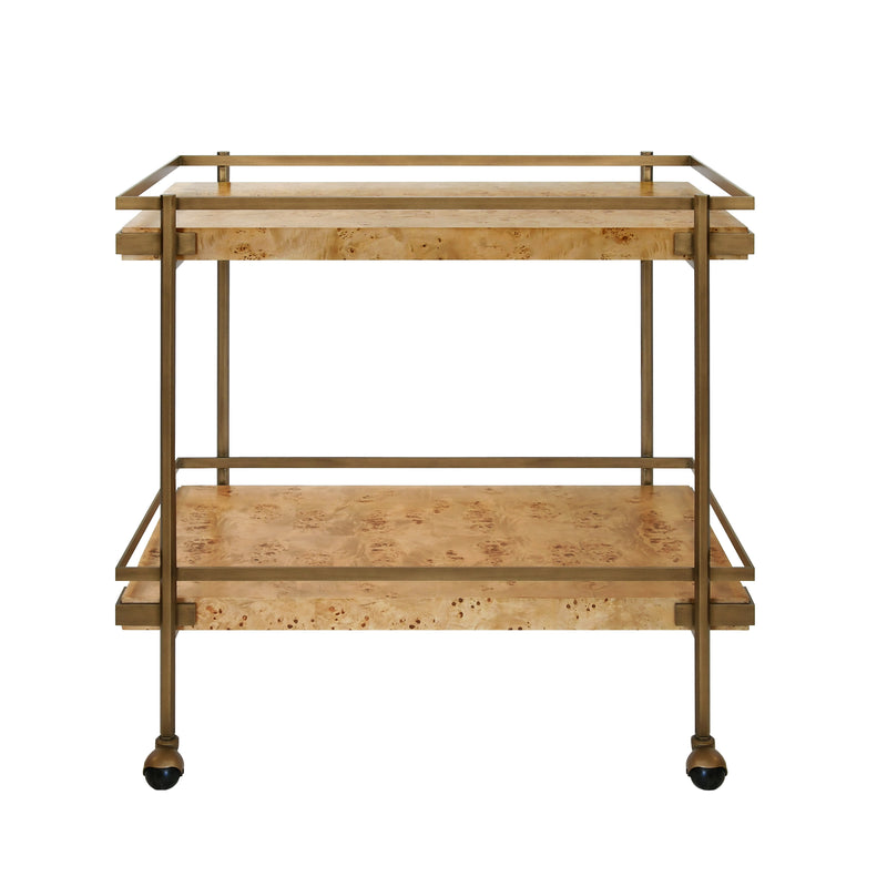 Georgiana Burl Wood & Brass Bar Cart