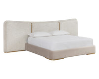 Clarimond Taupe & Light Moon Fabric King Bed with Brushed Gold