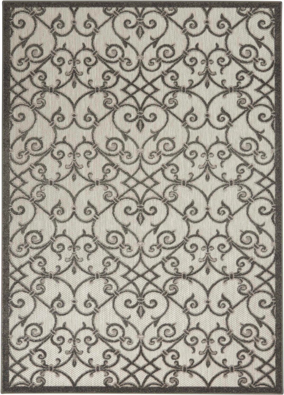 Annitra Indoor/Outdoor Grey Charcoal Vines Design Area Rug - Elegance Collection