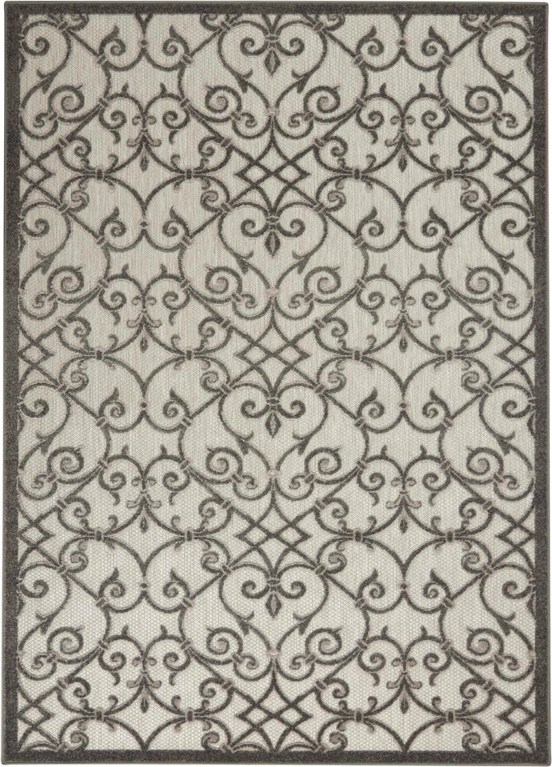 Annitra Indoor/Outdoor Grey Charcoal Vines Design Area Rug - Elegance Collection