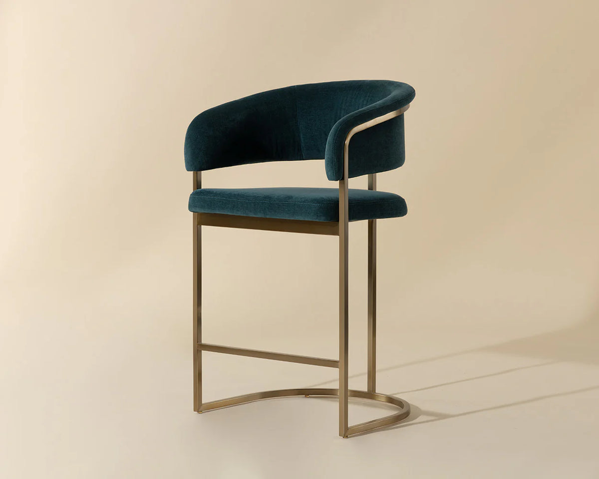 Marris Teal Fabric & Gold Cantilever Counter Stool