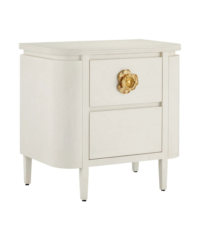 Fleur 28" White & Gold 2 Drawer Nightstand