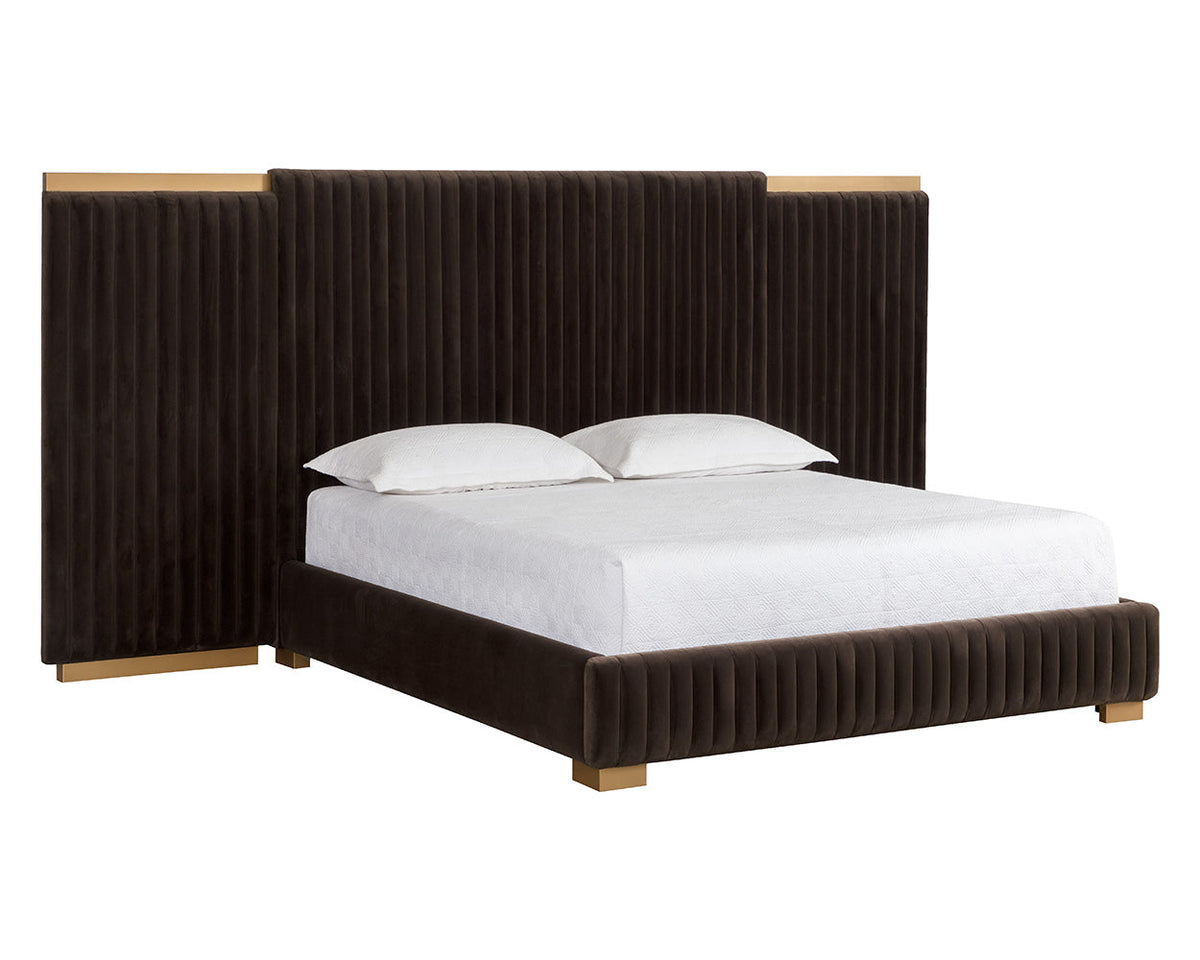 Tarrant Mink Fabric & Brushed Gold Channel King Bed