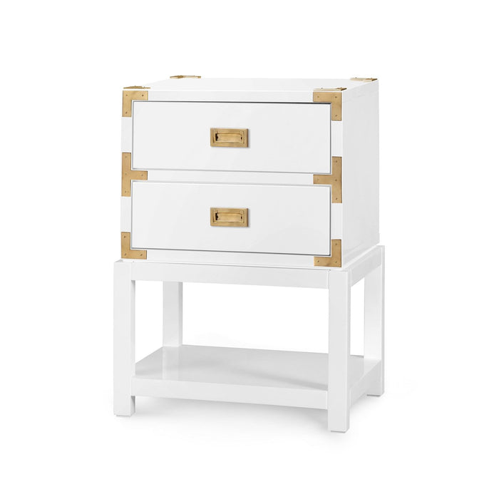 Tanier Gloss White & Polished Brass 2 Drawer End Table/Nightstand