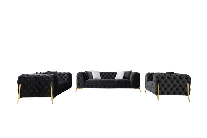 Bronte Black Velvet Transitional Sofa Set