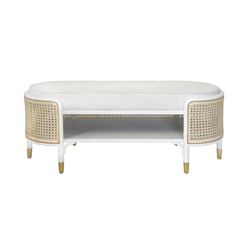 Dahlia Natural Woven Cane & White Bench