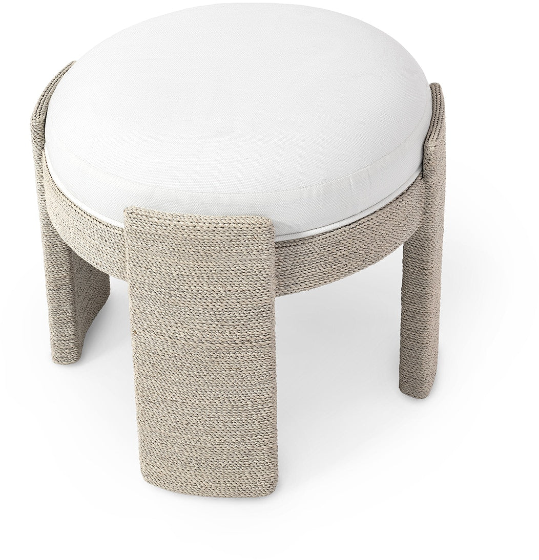 Faye Performance White Basket Weave Sand Ottoman