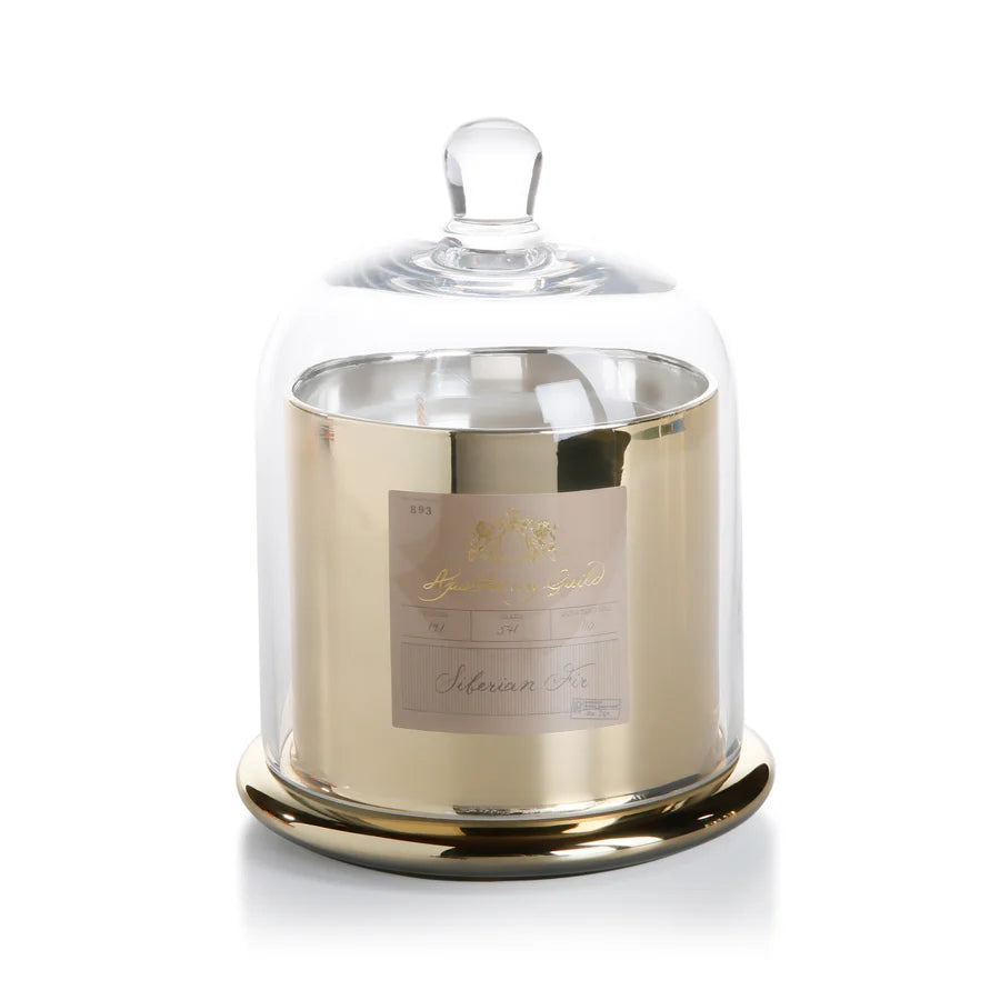 Apothecary Siberian Fir Scented Gold Candle with Glass Dome - Set 0f 4 (2 Sizes Available)