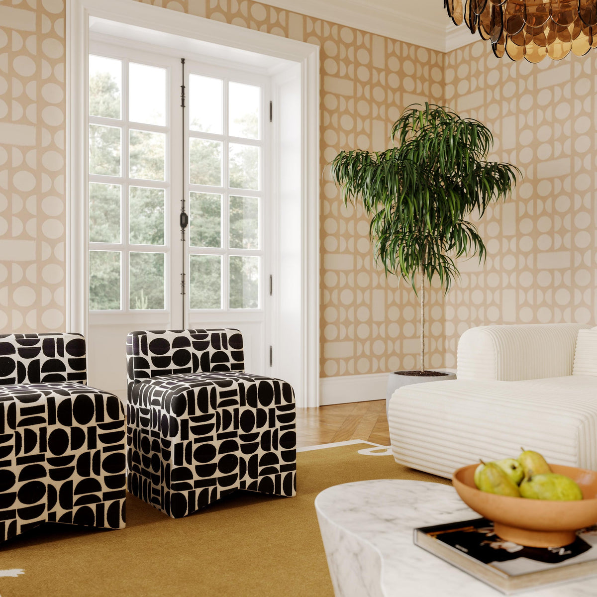 Geo Black Geometric Jacquard Weave Stool