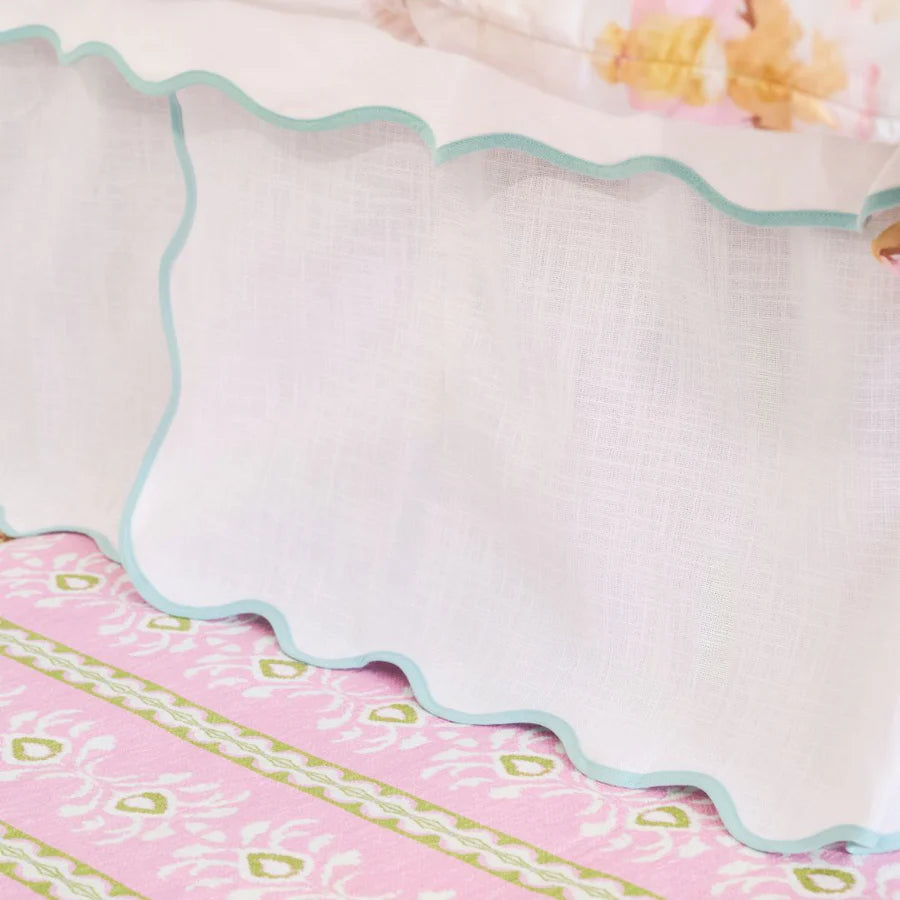Adira Scalloped Blue & White Scalloped Dorm Bedskirt