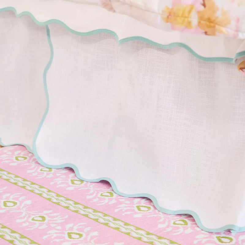 Adira Scalloped Blue & White Scalloped Dorm Bedskirt
