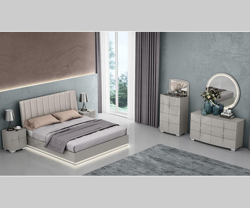 Clara Grey Faux Leather and Wood Bedroom Set