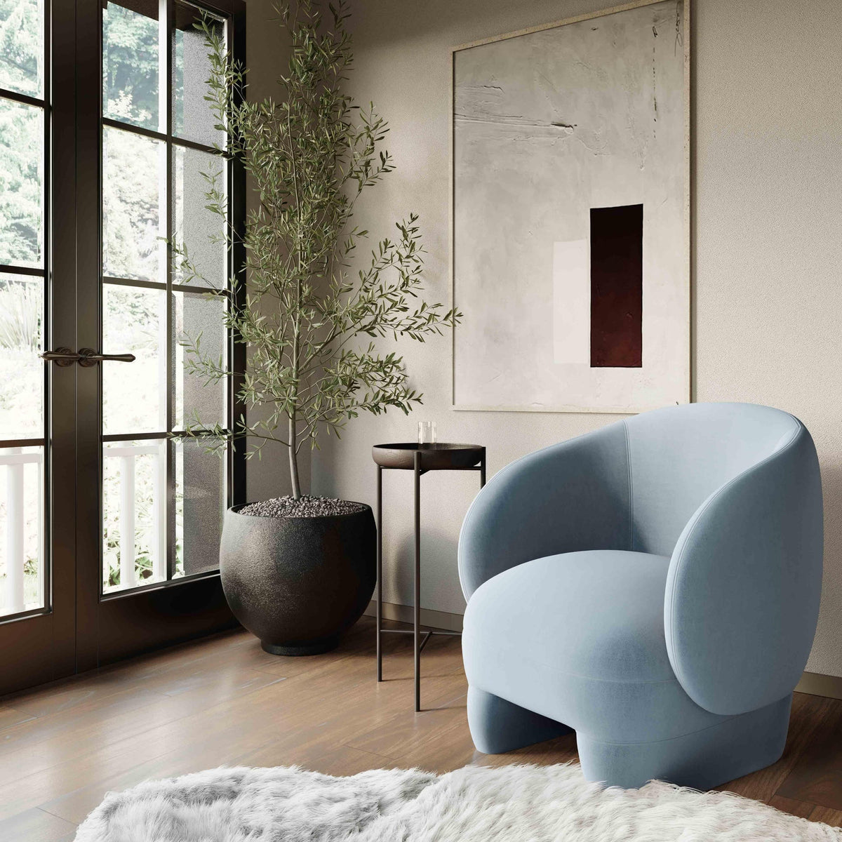 Lily Blue Performance Velvet Accent Chair