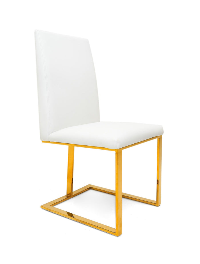 Camille Modern White Faux Leather & Gold Dining Chair