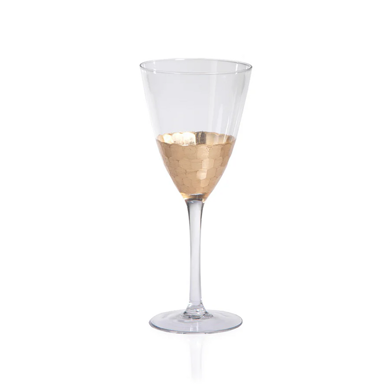 Fez Cut Glass Red Wine Glass with Gold Leaf - Set of 12