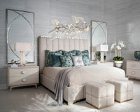 Camora Pale Taupe Bouclé Ottoman with Nickel & Gold Details